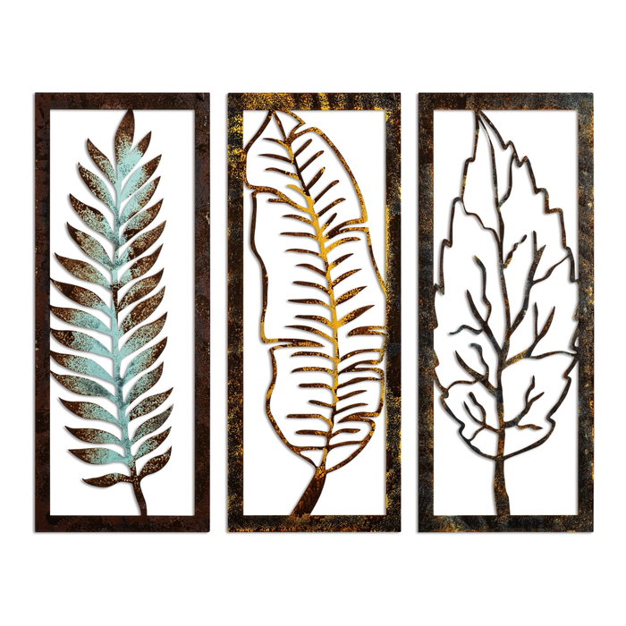 Wallity Leaf 35 - Conjunto de 3 piezas decorativas de metal multicolor